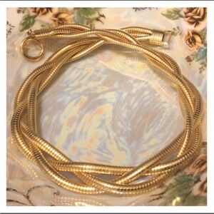 ☘️ St Patricks Sale Vintage Thick Faux  Gold Toned Braided Choker Style Necklace